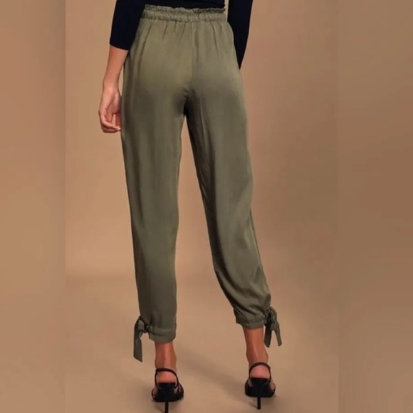 NWT Lulus  Sebastian Olive Green Tie Waist Pants - Picture 6 of 13
